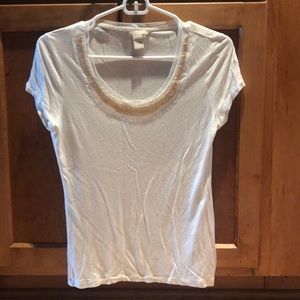 Banana Republic white t shirt with gold beading